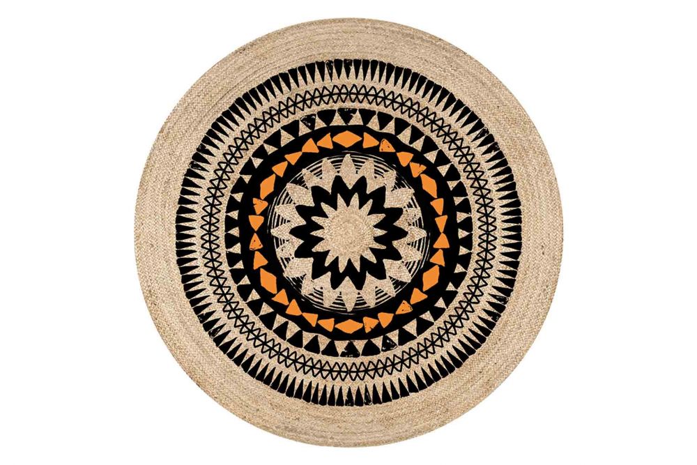 Orange Jute Knitted Circle Rug | Loftry