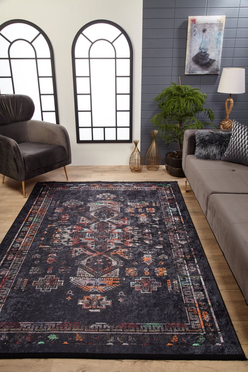 Ethnic Boho Chic Rug Multi-Colored Floral Carpet Machine Washable